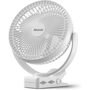 imageKoonie 10000mAh Clip on Fan Rechargeable 8Inch Battery Operated Desk Fan USB Fan 4 Speeds Strong Airflow Sturdy Clamp for Golf Cart Office Desk Outdoor Travel Camping Tent Gym TreadmillBlackWhite