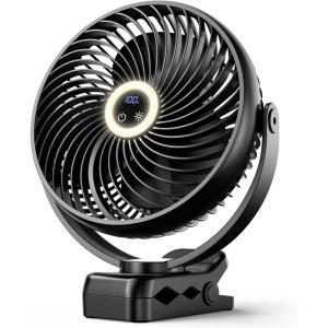 imageKoonie 10000mAh Clip on Fan Rechargeable 8Inch Battery Operated Desk Fan USB Fan 4 Speeds Strong Airflow Sturdy Clamp for Golf Cart Office Desk Outdoor Travel Camping Tent Gym TreadmillBlackGloss Black with LED