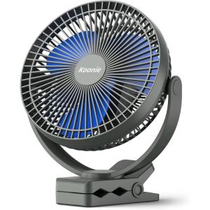 imageKoonie 10000mAh Clip on Fan Rechargeable 8Inch Battery Operated Desk Fan USB Fan 4 Speeds Strong Airflow Sturdy Clamp for Golf Cart Office Desk Outdoor Travel Camping Tent Gym TreadmillBlackBlue