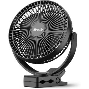 imageKoonie 10000mAh Clip on Fan Rechargeable 8Inch Battery Operated Desk Fan USB Fan 4 Speeds Strong Airflow Sturdy Clamp for Golf Cart Office Desk Outdoor Travel Camping Tent Gym TreadmillBlackBlack