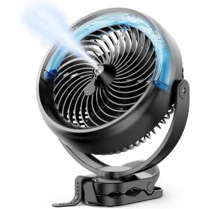 imageKoonie 10000mAh Clip on Fan Rechargeable 8Inch Battery Operated Desk Fan USB Fan 4 Speeds Strong Airflow Sturdy Clamp for Golf Cart Office Desk Outdoor Travel Camping Tent Gym TreadmillBlackGloss Black with Mist