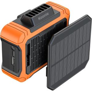 imageKoonie 10000mAh Waist Clip Fan with Solar Panel 30H Working Time Personal LED Light Battery Powered Belt Fan Strong Airflow 3 Speeds Body for Outdoor Working Camping HikingOrange10000mAh