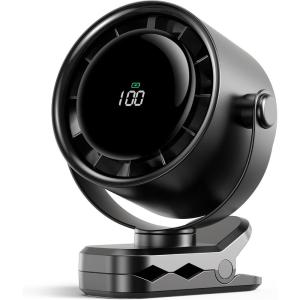imageKoonie Clip On Fan Strong Wind Ultra Quiet Small Portable 5 Speed Rechargeable Battery Operated Mini Personal for Stroller Travel Camping Golf Gym Cooling Dual 360 Rotation 4000mAh
