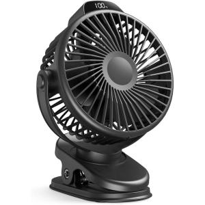 imageKoonie Portable Clip On Fan Small USB Fan Battery Operated 3 Speed Rechargeable Mini Fan With LED Display 360 Rotate Personal Cooling Desk Fan for Stroller Travel Camping Golf Gymblack