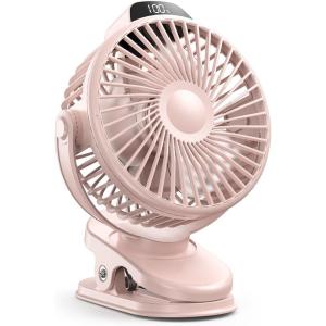 imageKoonie Portable Clip On Fan Small USB Fan Battery Operated 3 Speed Rechargeable Mini Fan With LED Display 360 Rotate Personal Cooling Desk Fan for Stroller Travel Camping Golf Gympink