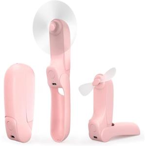 imageKoonie Portable Handheld Fan Foldable Mini Hand Held Fan Small Pocket Fan Battery Operated Fan with 8 Working Hours for Women Outdoor PinkPink