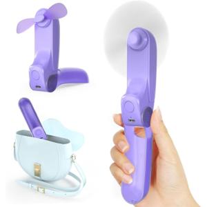 imageKoonie Portable Handheld Fan Foldable Mini Hand Held Fan Small Pocket Fan Battery Operated Fan with 8 Working Hours for Women Outdoor Pinkpurple