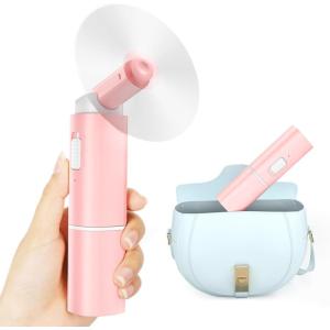 imageKoonie Portable Mini Handheld Personal Fan Powerful 3 Speeds Small Desk Fan with LED Light Cute Design Eyelash Makeup Battery USB Rechargeable for Stylish Women Girls Kids Indoor Outdoor PinkPink3