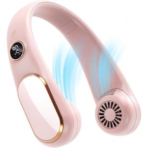imageKoonie Neck Fan Rechargeable Personal Portable Fan Battery Operated Hands Free Wearable USB Neck Cooling Fan for Indoor Outdoor Width Adjustable Digital Display 412h Working TimePink