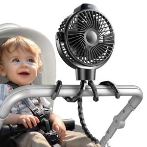 imageKoonie Portable Stroller Fan for Baby Rechargeable Battery Operated 3 Speeds 360 Rotation 25db Low NoiseDigital Display Detachable Flexible Tripod Clipon Car Seats Tent Crib Treadmill