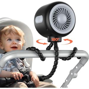 imageKoonie Portable Stroller Fan with Flexible Tripod Car Seat fan Clipon for Infant Rechargeable Battery Operated Fan with 3 Speeds Baby Travel Gear for Outdoor Camping Tent Crib Bike TreadmillOscillatingblack