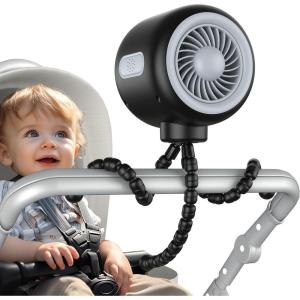 imageKoonie Portable Stroller Fan with Flexible Tripod Car Seat fan Clipon for Infant Rechargeable Battery Operated Fan with 3 Speeds Baby Travel Gear for Outdoor Camping Tent Crib Bike TreadmillNonoscillatingblack